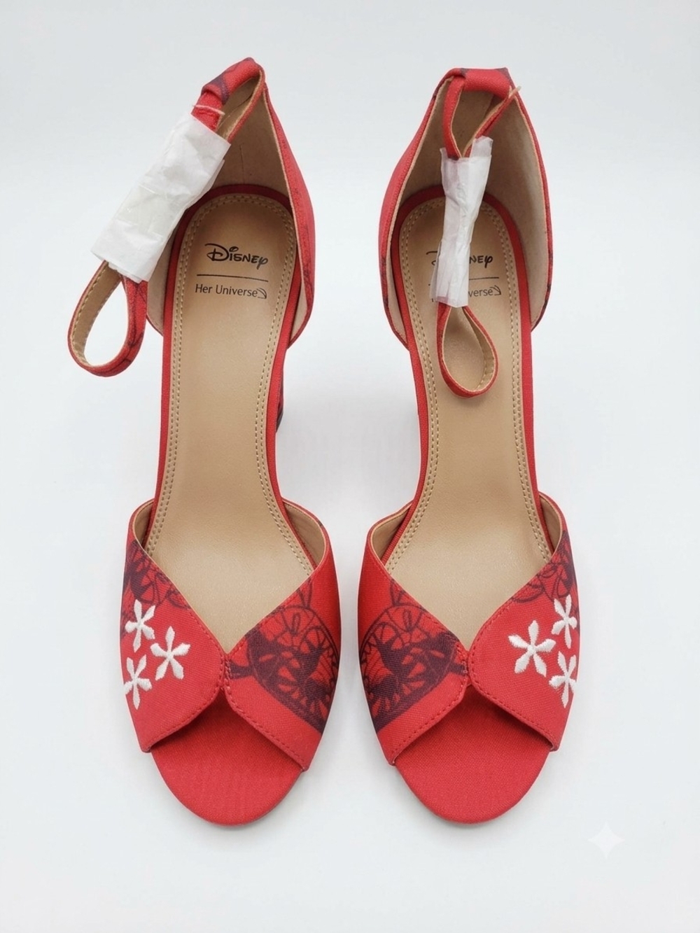 Her Universe Moana Red Floral Peep-Toe Ankle Strap Heels